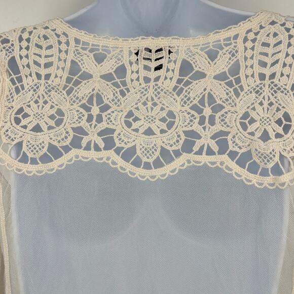 Express Crochet Micro Mesh Womens Top Sz XS Cream Festival Dainty Boho Cottage - Picture 7 of 11